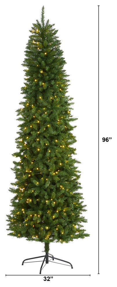 8' Slim Green Mountain Pine Artificial Christmas Tree With 400 Clear LED Lights