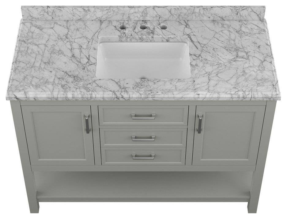 Affinity Bathroom Vanity With Carrara Marble Countertop, Grey, 49 in