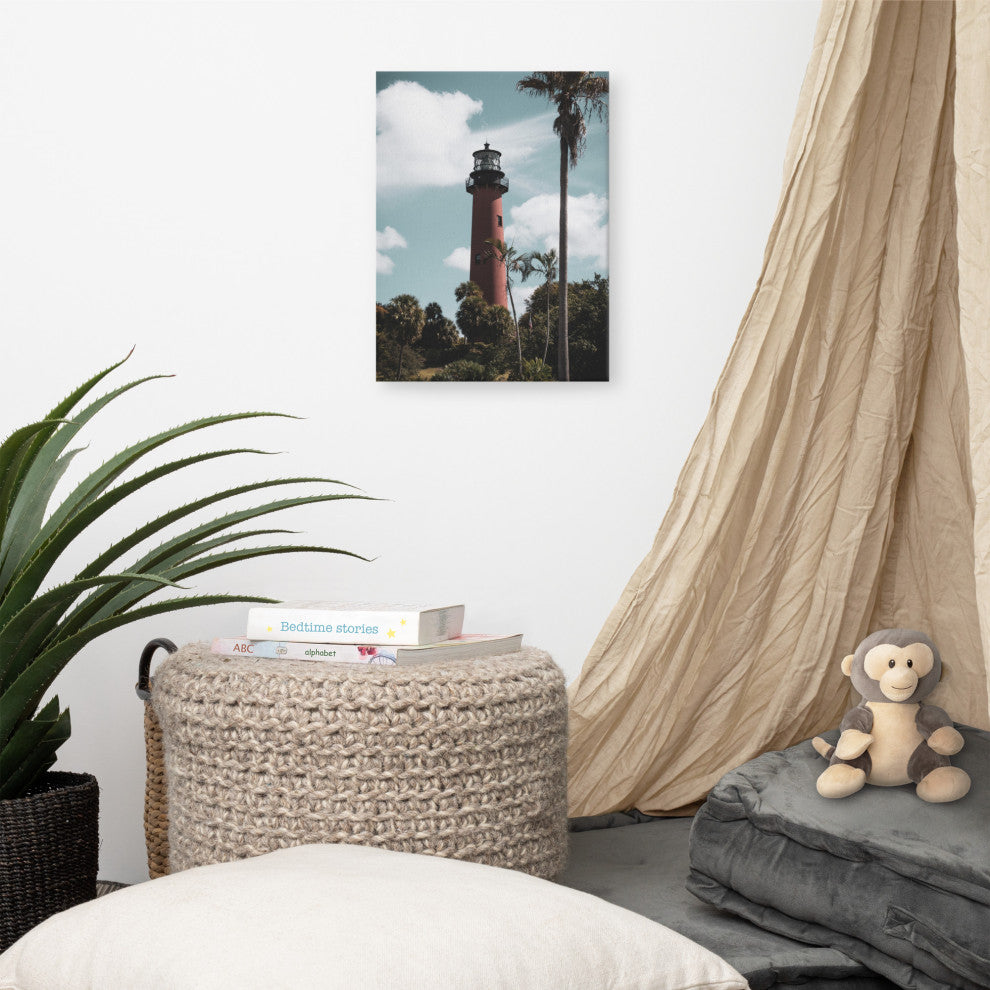 Jupiter Lighthouse Colorized Coastal Landscape Canvas Wall Art Print, 12" X 16"
