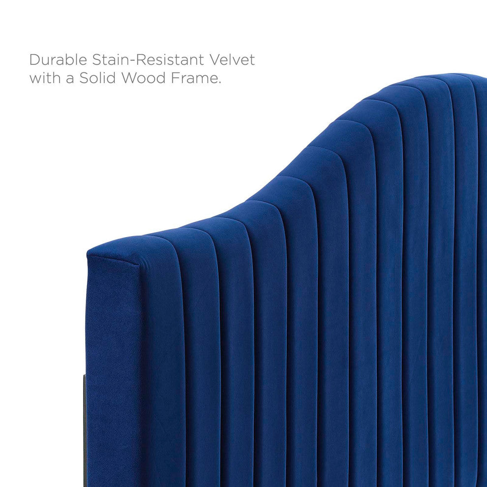 Juniper Channel Tufted Performance Velvet Twin Platform Bed, Navy