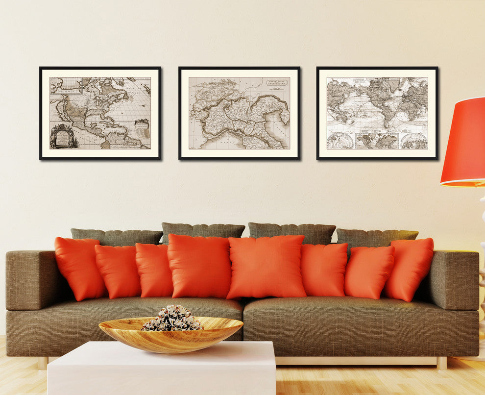 Northern Italy Vintage Sepia Map Canvas Print, 16"x21"