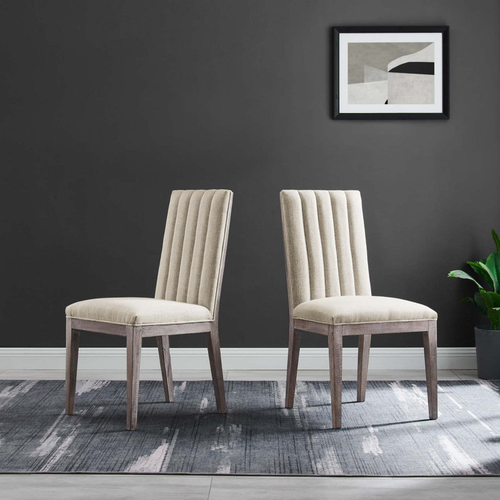Maisonette French Vintage Tufted Fabric Dining Side Chairs Set of 2 - Beige