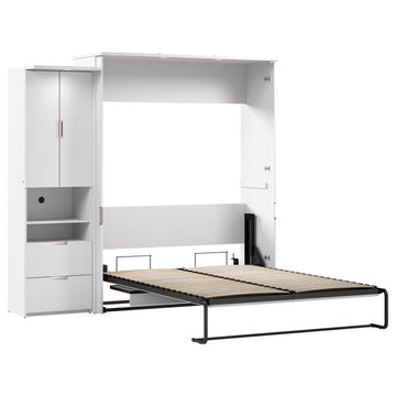 Lumina Queen Murphy Bed with Desk and Storage Cabinet (91W) in White