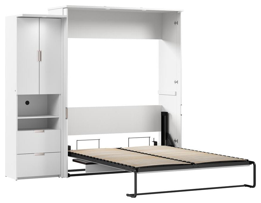 Lumina Queen Murphy Bed with Desk and Storage Cabinet (91W) in White