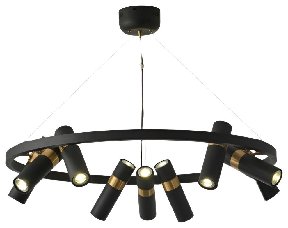Celerina/Schlarigna | Round Black Metal LED Pendant Light, 9 Heads, Warm Light