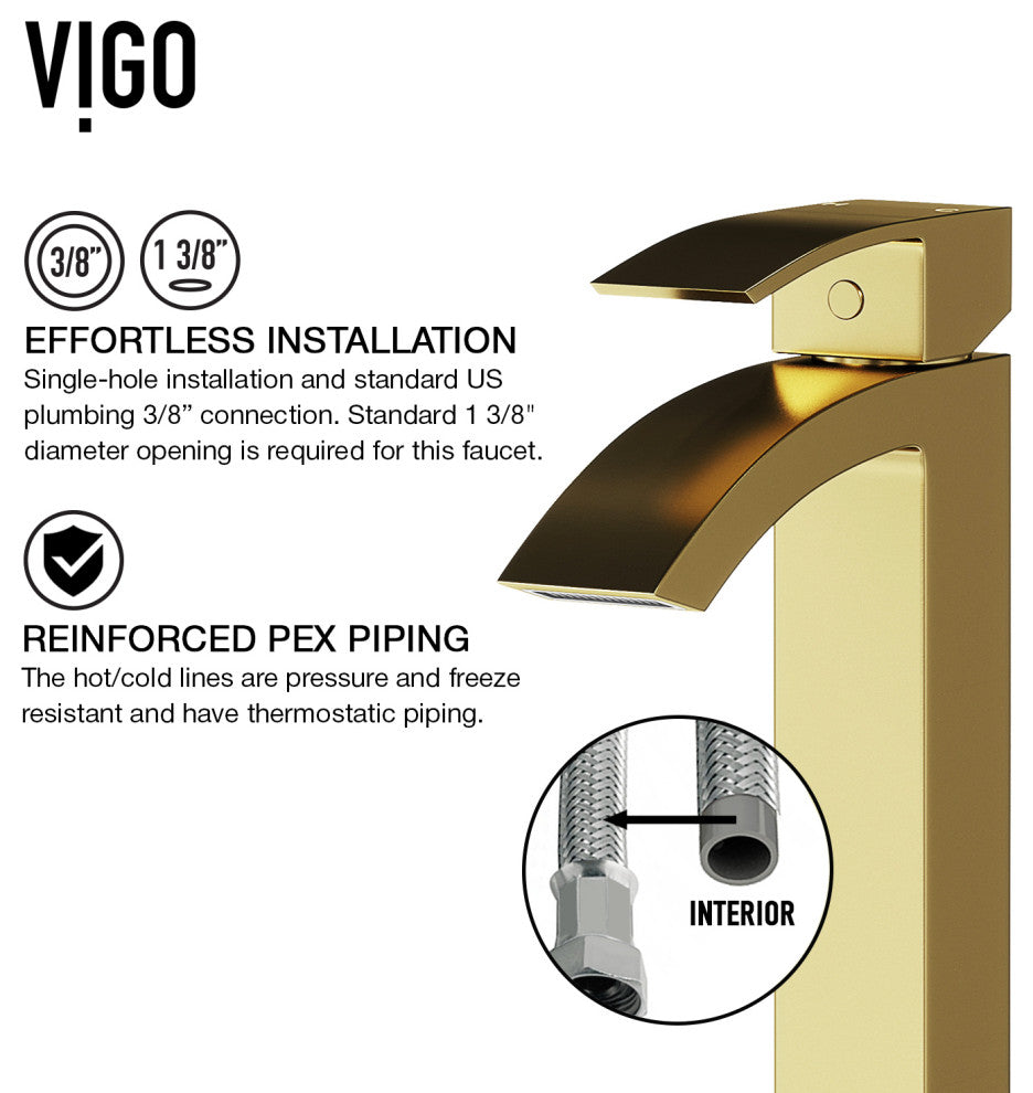 VIGO Duris 12" H Single Handle Single Hole Bathroom Vessel Faucet, Matte Brushed Gold