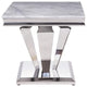 Benzara BM269588 End Table With Faux Marble Top and Metal Base, White and Silver