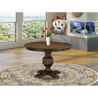 Round Dining Table, Rustic Rubberwood Table, Distressed Jacobean Finish, 48"
