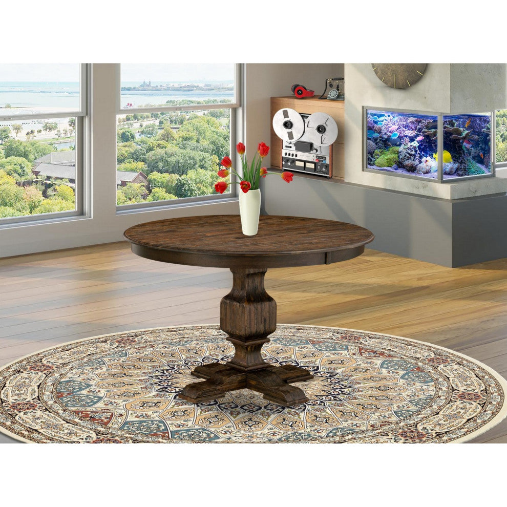 Round Dining Table, Rustic Rubberwood Table, Distressed Jacobean Finish, 48"