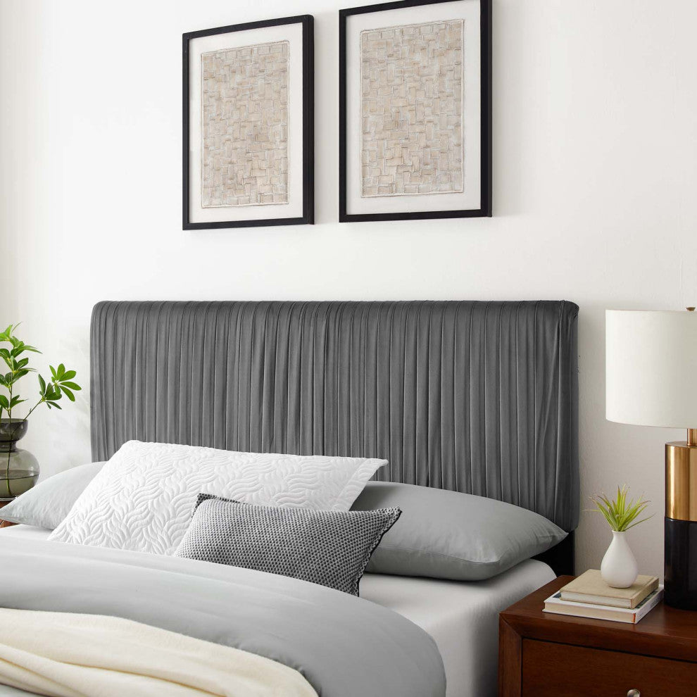 Tufted Headboard, Full Queen Size, Velvet, Dark Gray, Modern Contemporary