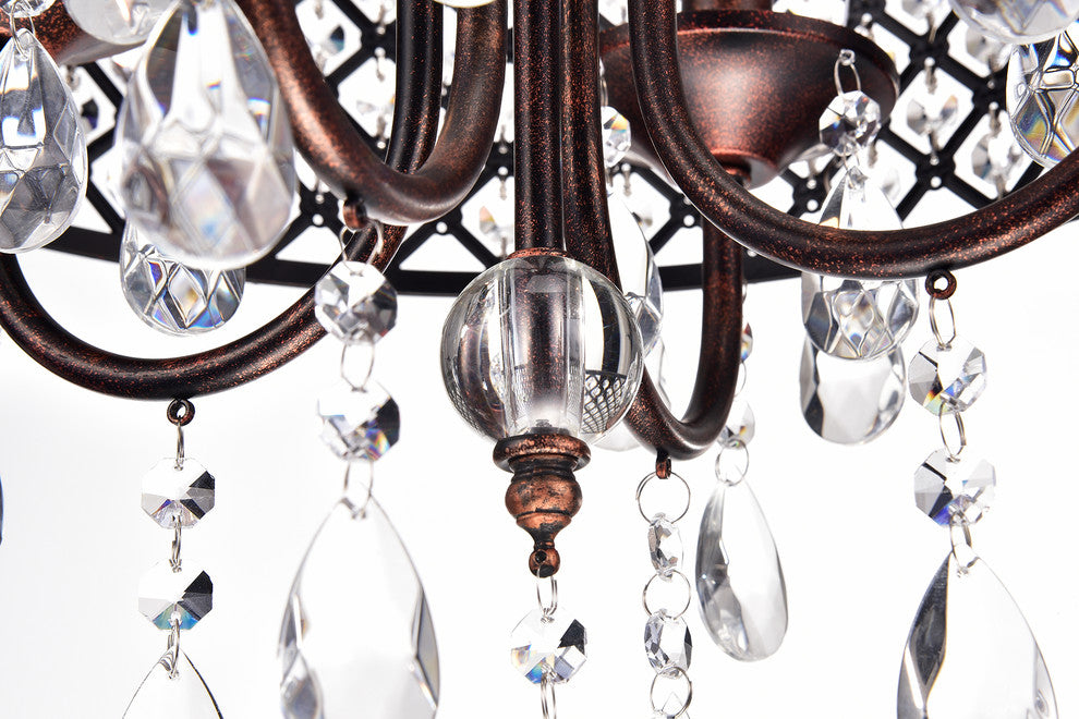 Marya 4-Light Antique Copper Round Beaded Drum Chandelier Hanging Crystals Glam