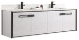 Oakville Wall Mount Bathroom Vanity, Mild Grey Oak, 72", Black Hardware