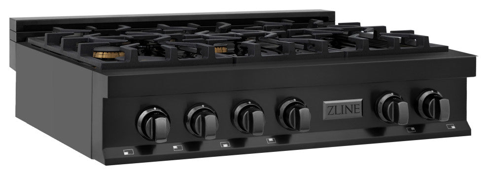 ZLINE 36" Porcelain Rangetop, Black Stainless With Gas Brass Burners RTB-BR-36