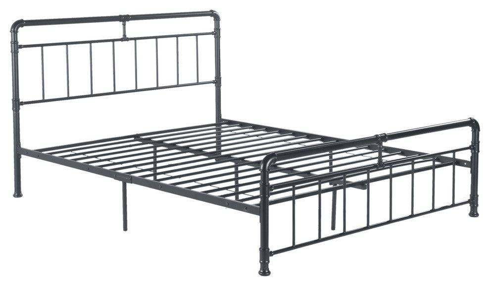 GDF Studio Sally Industrial Queen Iron Bed Frame, Charcoal Gray