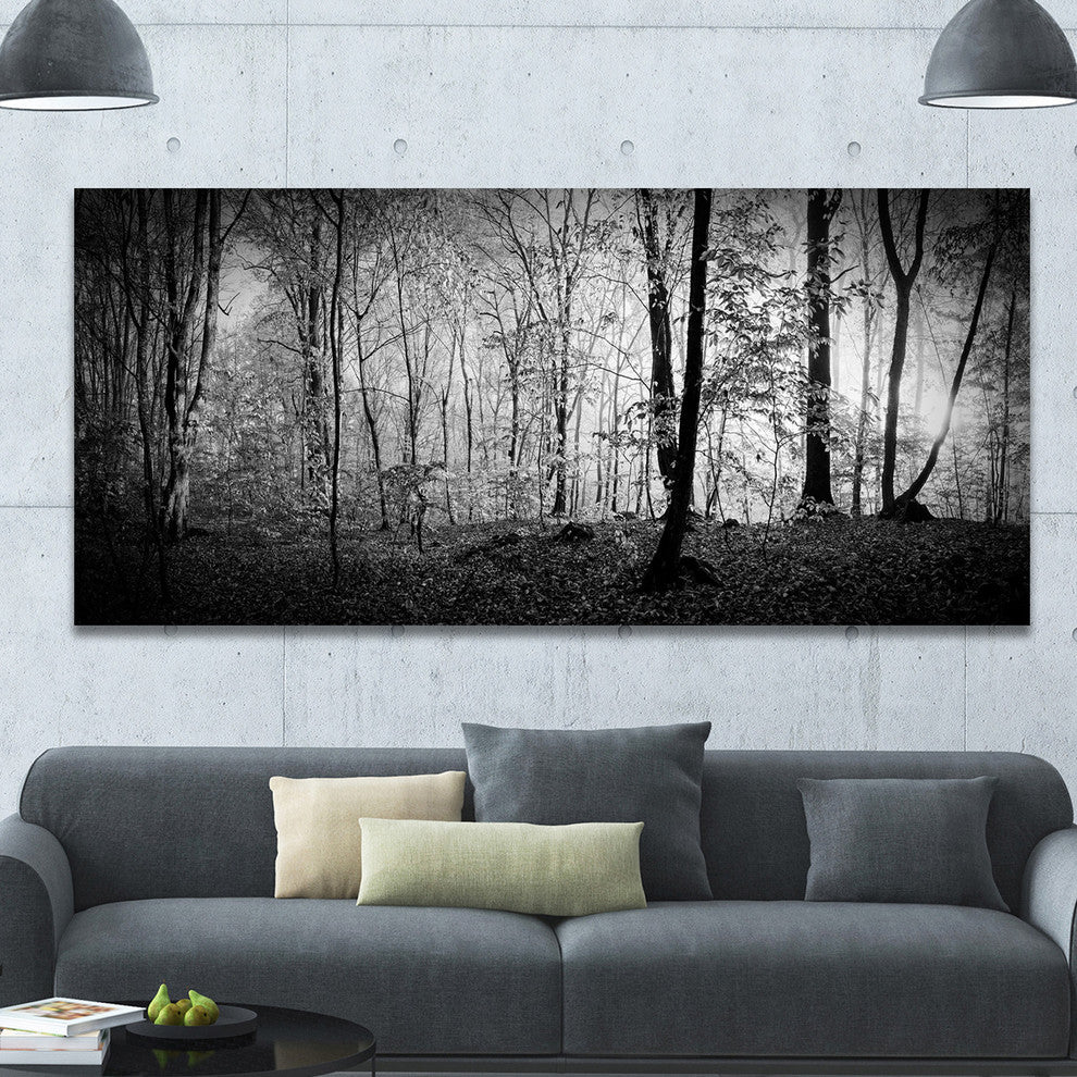 Morning in Thick Fall Forest, Large landscape Canvas Art Print, 60"x28"
