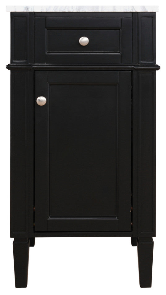 Home Living Vanity with Carrara White Marble Countertop, Black, 18", Single Sink