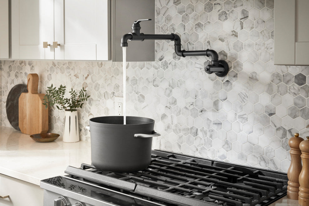 Kinzie Wall Mount Pot Filler Chrome, Satin Black