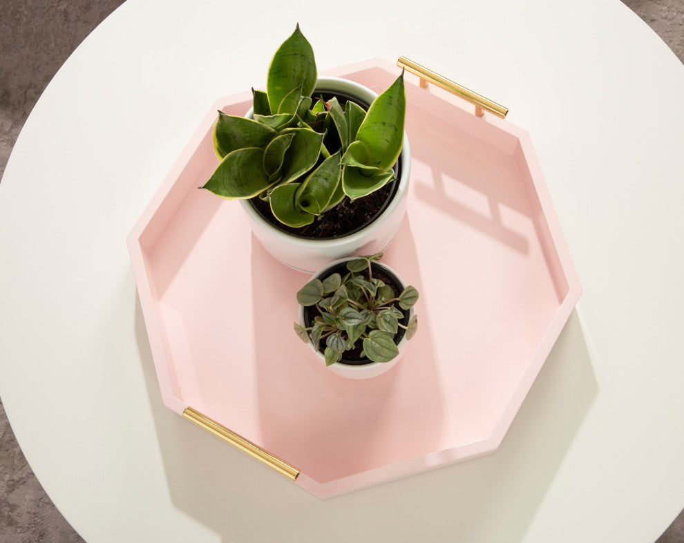Lipton Octagon Decorative Tray With Metal Handles, Pink, 18"x18"