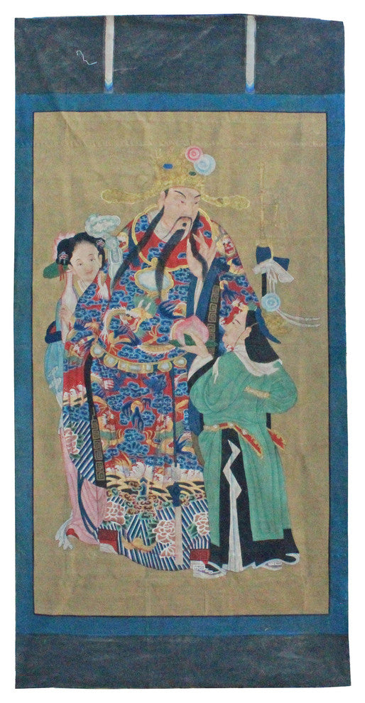 Chinese Large Vintage Canvas Color Ink God Of Fortune Painting Art cs4309
