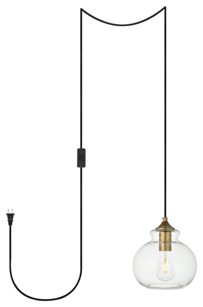 Dakota 1-Light Brass Plug-In Pendant With Clear Glass
