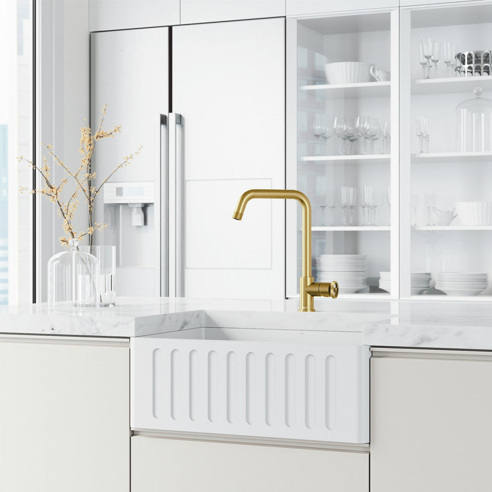 VIGO Cass Industrial 14" H Single Handle Kitchen Bar Faucet, Matte Brushed Gold