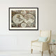 World Hemispheres Vintage Map Print On Canvas With Picture Frame 28" X 37"