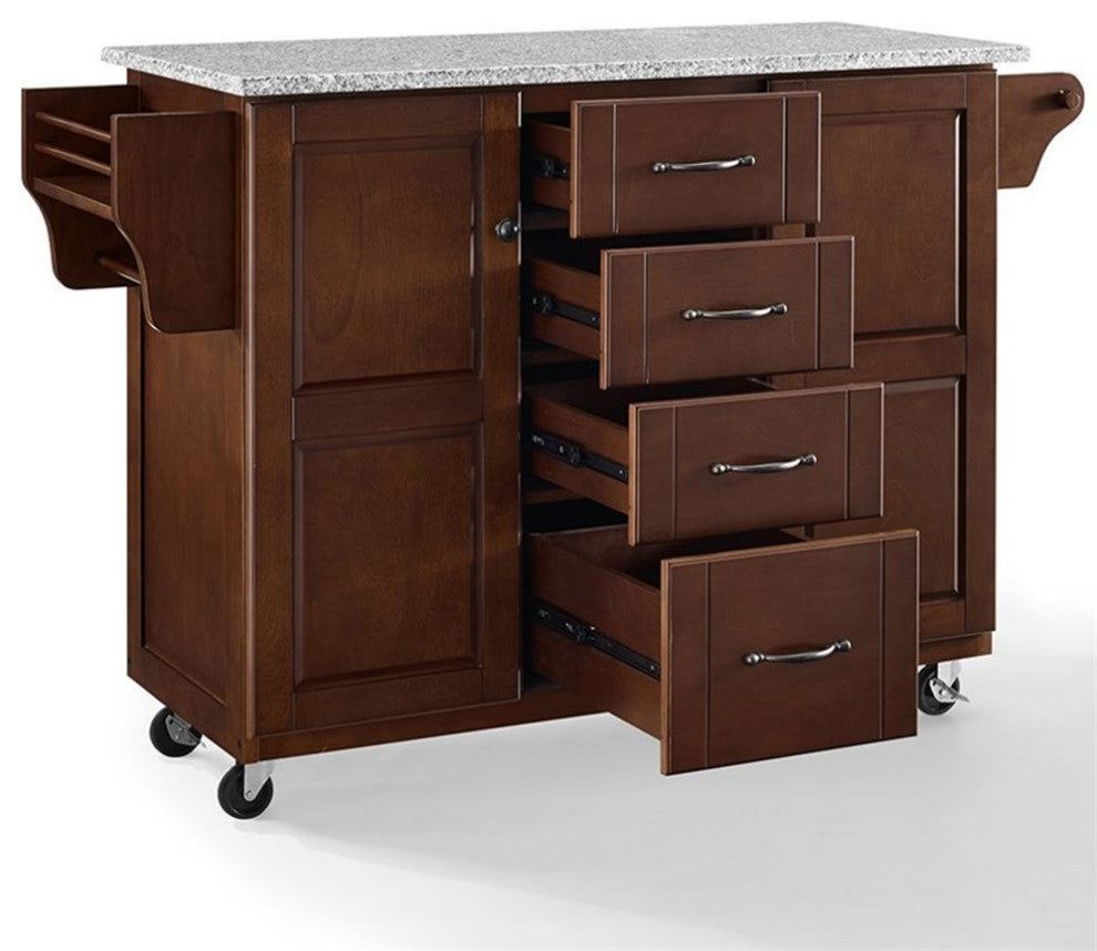 Crosley Eleanor Gray Granite Top Kitchen Cart in Mahogany
