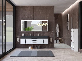 CastelloUSA Alpine 72" Wall Mounted Vanity, Base Only, White, Black Handles