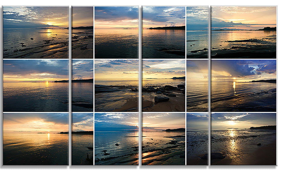 Sea Sunset Collage, Landscape Canvas Art Print, 48"x28", 4 Panels
