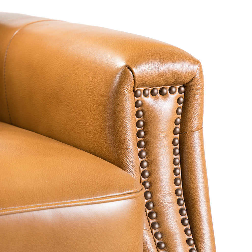 Genuine Leather Recliner With Nailhead Trim Set of 2, Camel