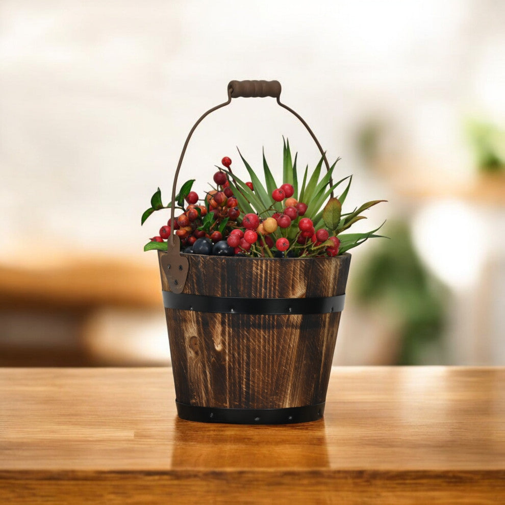 Felicity Rustic Round Wood 6.75 Inch Bucket Planter
