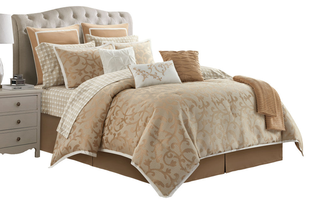 Johnella 14 Piece Comforter Set, Taupe, Queen