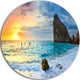 Vibrant Morning Sea With Yellow Sun, Seashore Disc Metal Wall Art, 23"