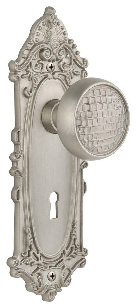 Victorian Plate with Keyhole Passage Craftsman Door Knob, Satin Nickel