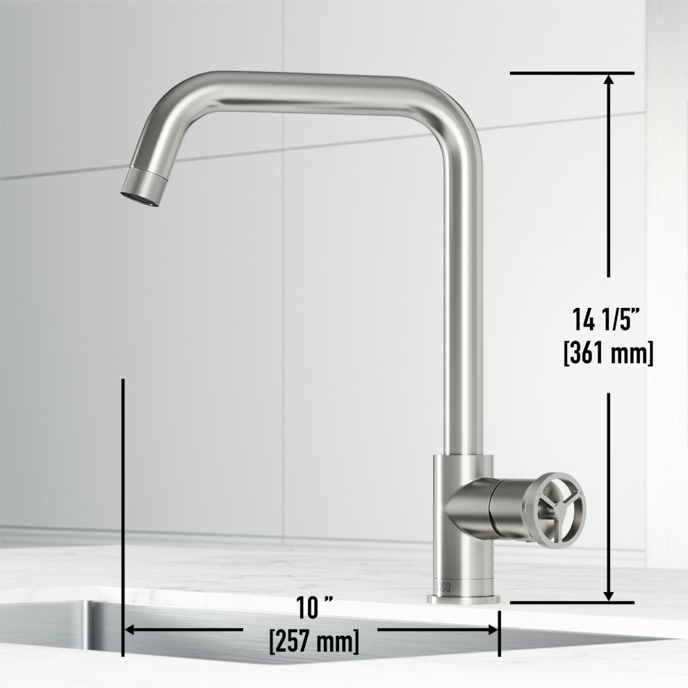 VIGO Cass Industrial 14" H Single Handle Kitchen Bar Faucet, Stainless Steel