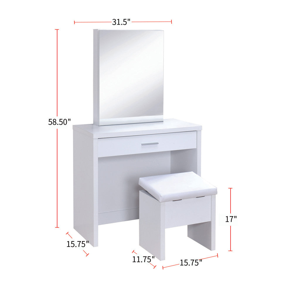 2 Piece Vanity Set With Lift-Top Stool, White