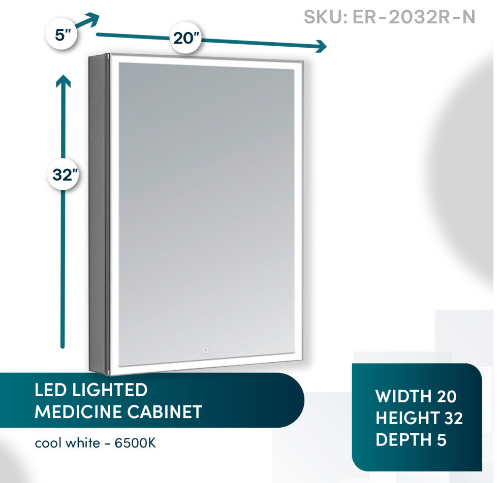Edge Royale 20" LED Medicine Cabinet Defogger 3X Adjustable Magnifying Mirror