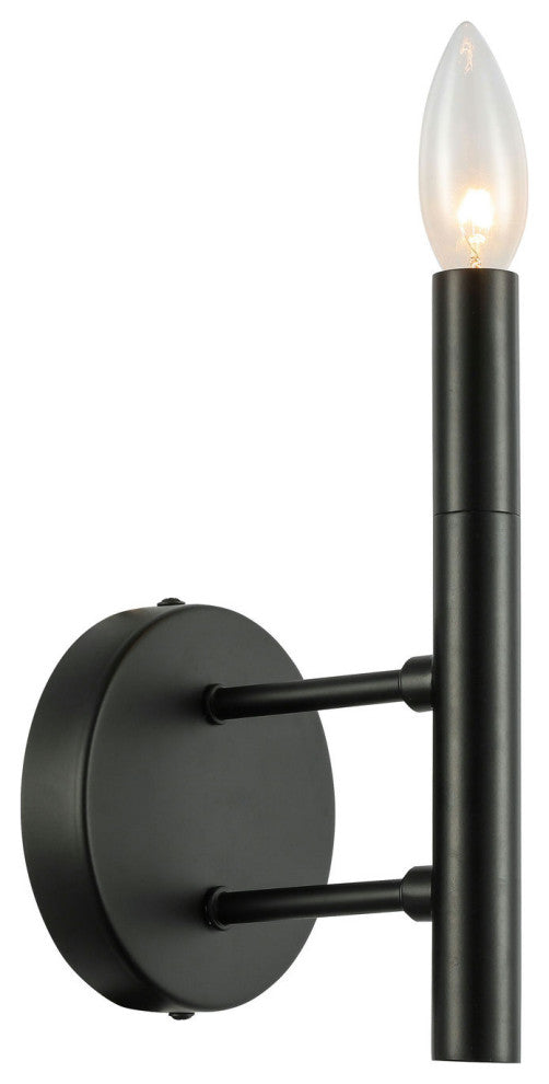 1 Light Incandescent Wall Sconce, Matte Black
