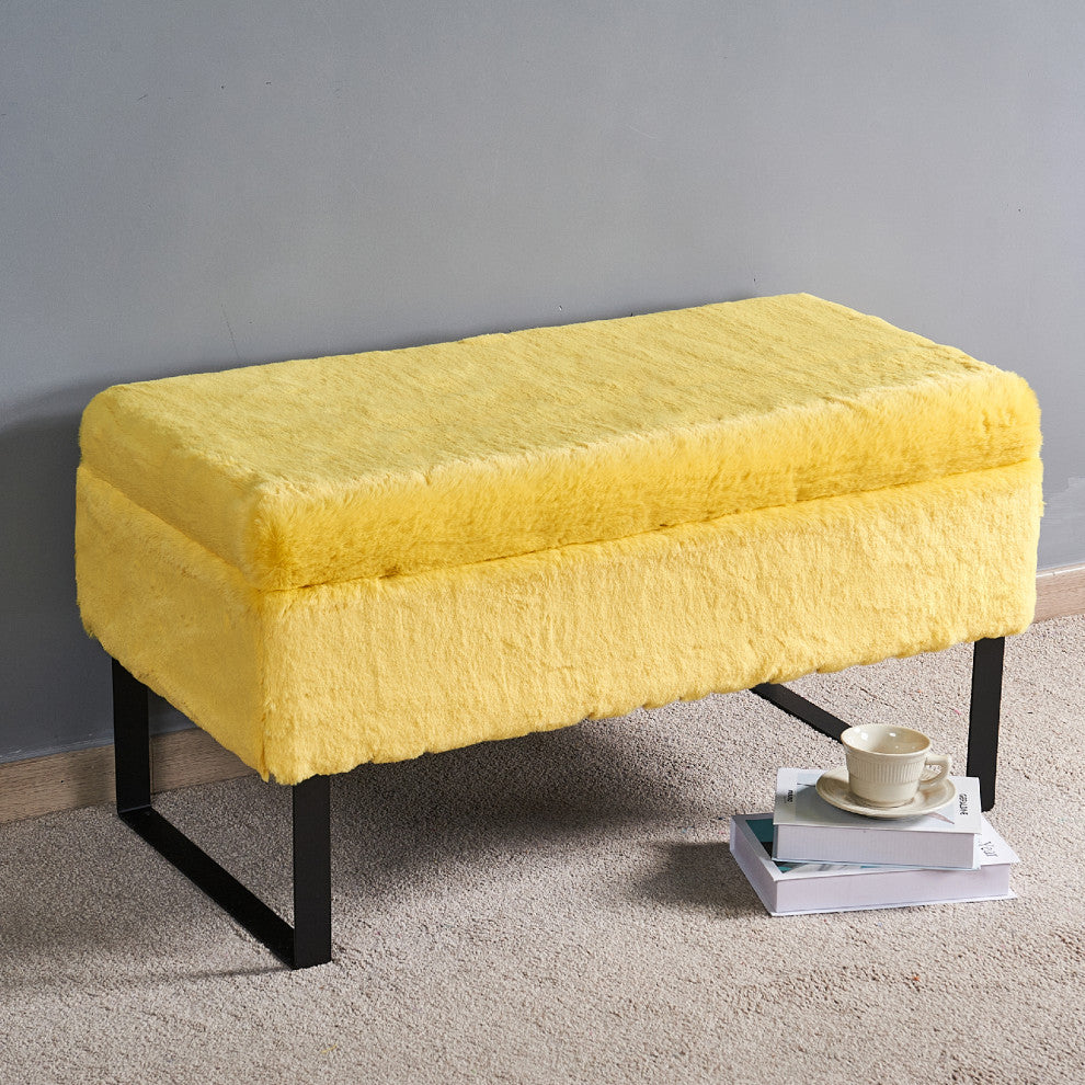 Heavy Faux Fur Storage Sunshine Yellow Ottoman 18" x 36" x 10"