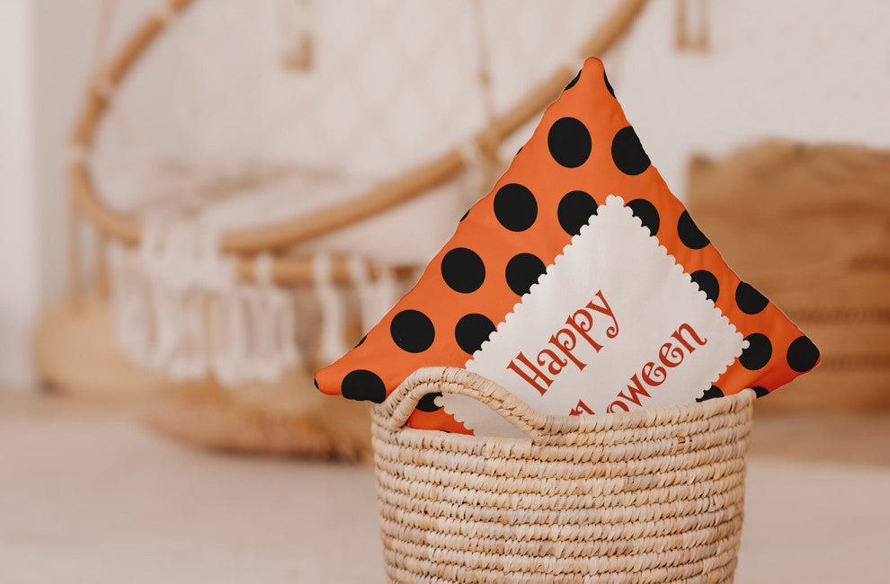 Happy Halloween Dots Indoor/Outdoor Throw Pillow, Traditional Orange, 20"x20"