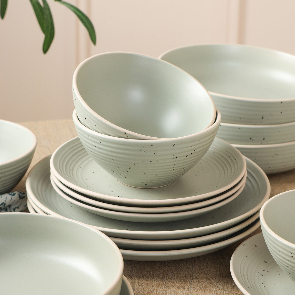 Stone Lain Lauren Stoneware 16 Piece Dinnerware Set, Green