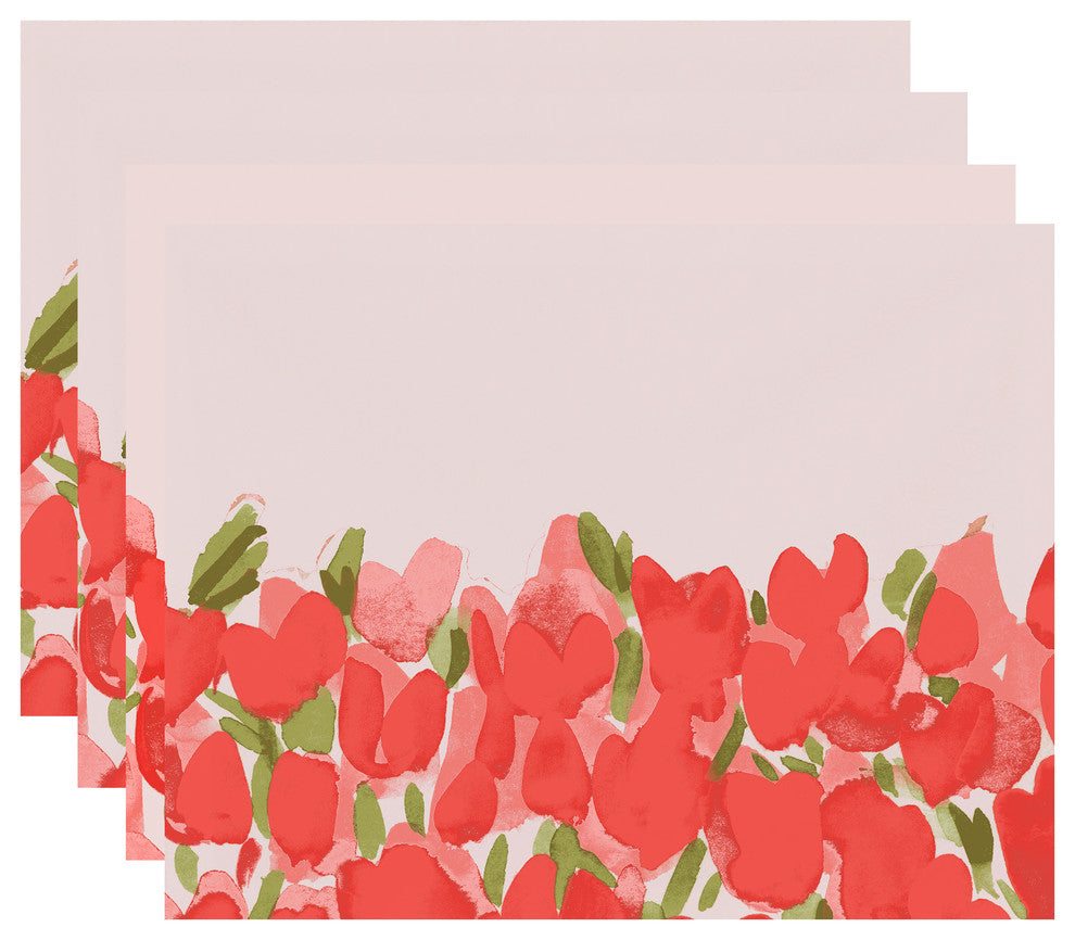 Tulip Blossom Garden Floral Print Placemats, Set of 4, Coral, 18"x14"