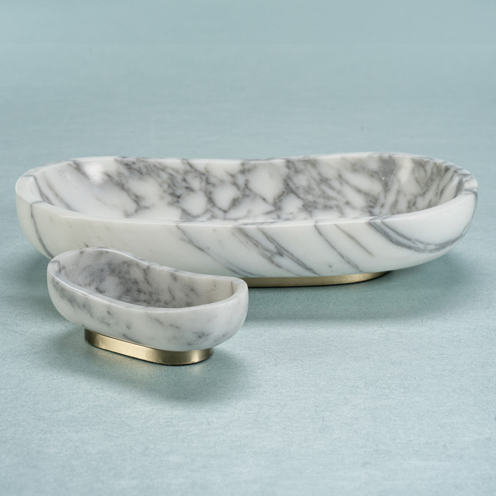 Mawson Oval Marble Serving Bowl on Metal Base, Small