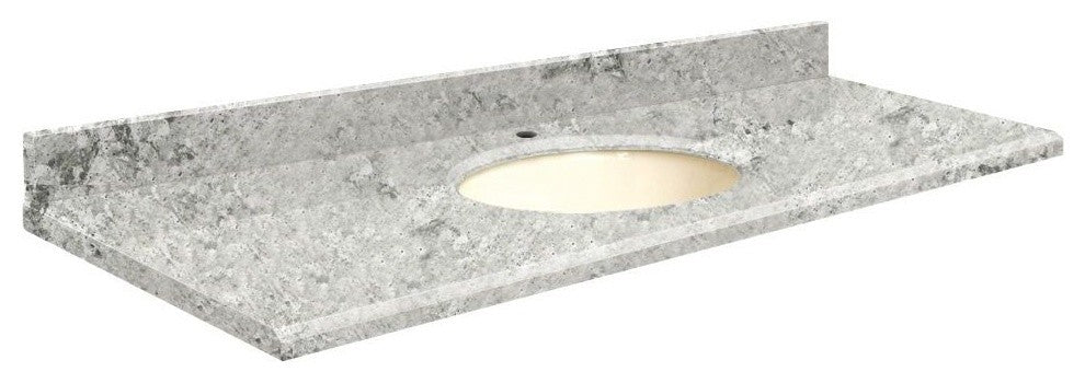 Quartz 61"x22" Vanity Top, Single Faucet Hole, Winter Wonder, Biscuit Bowl
