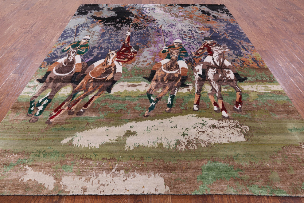 Polo Hand Knotted Wool and Silk Rug 8' 0" X 10' 2" Q9103