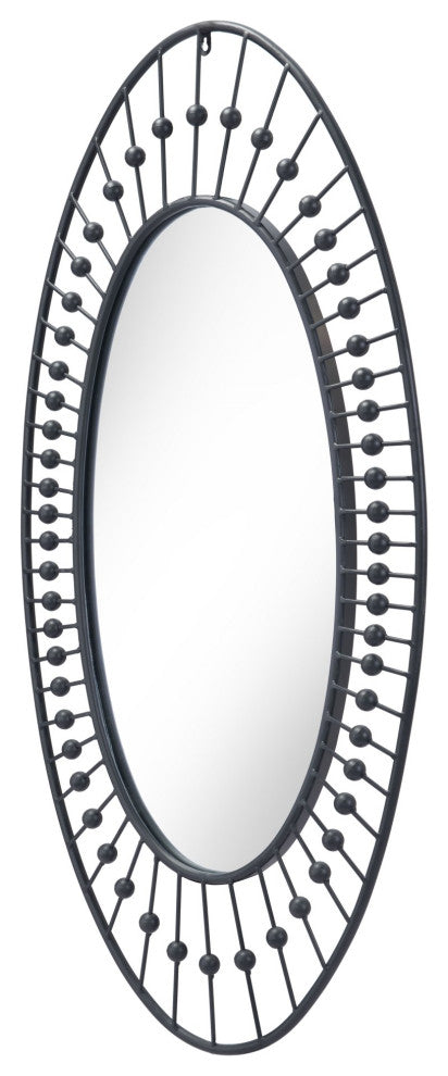 Frame Wall Mirror, Oval, Glass, Steel Metal, Black, Bedroom Living