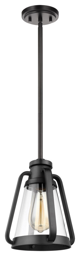Everett 1-Light 7-Inch Mini Pendant, Matte Black With Clear Glass