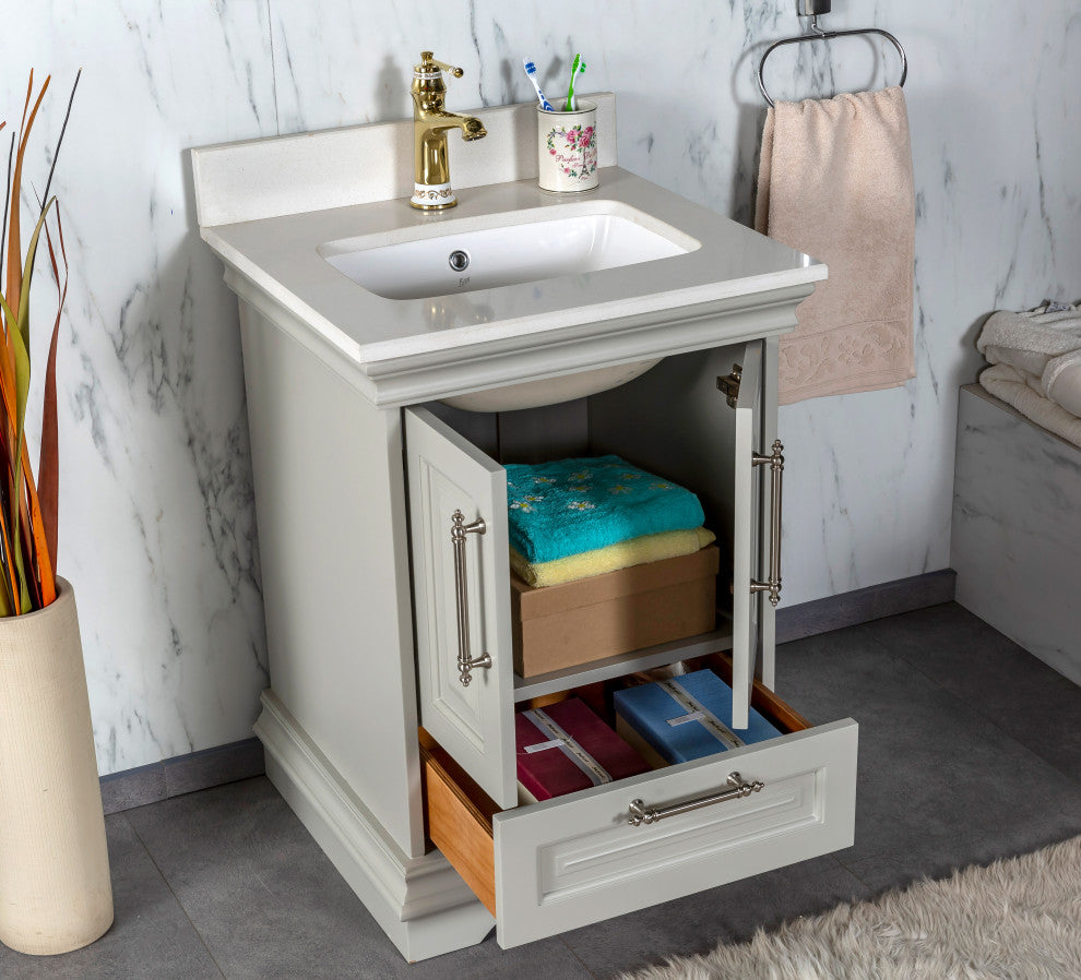 Romana Collection 24" Bathroom Vanity With Sink, Mirror, Countertop, Gray