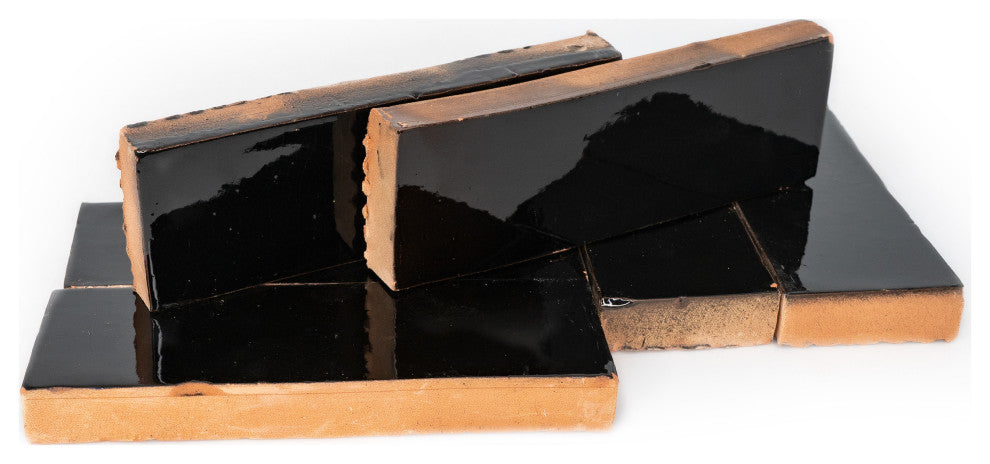 Hand Painted 2x6 Solid Color Moroccan Tile ,Black