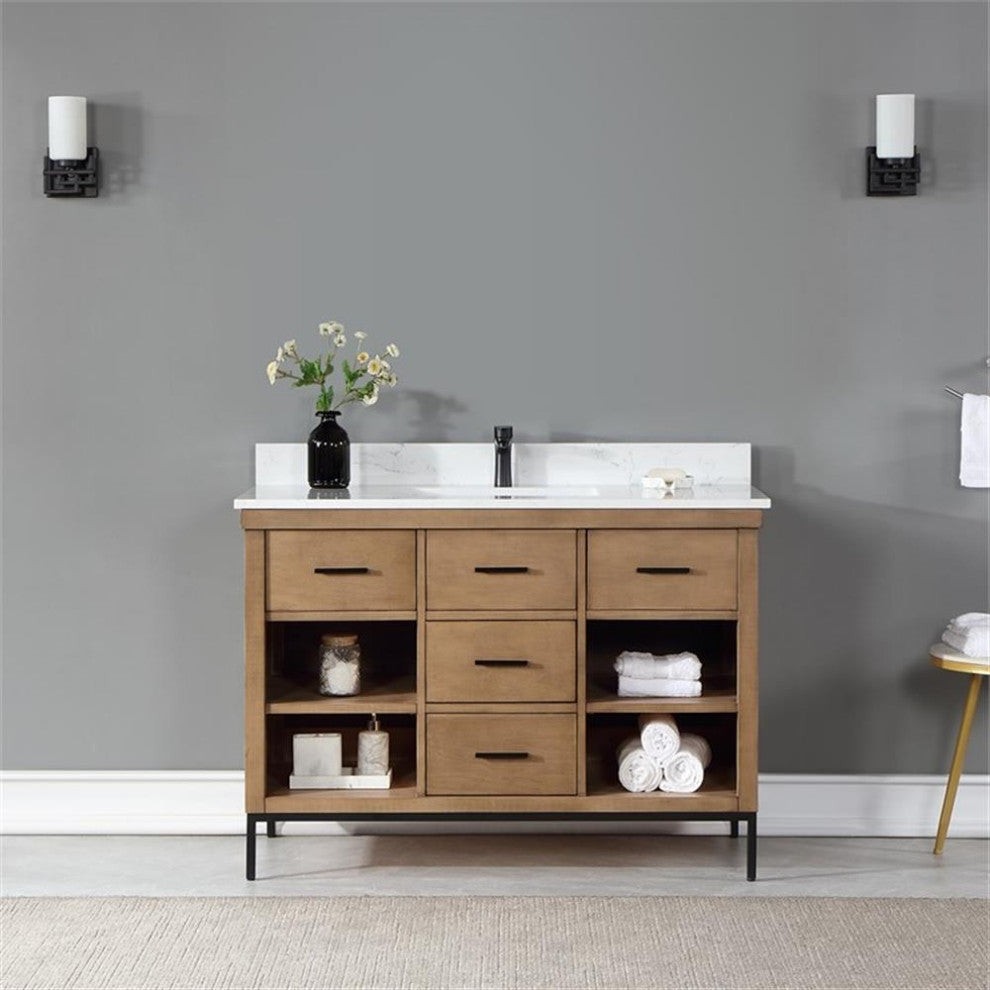 Kesia 48" Single Bathroom Vanity Set in Brown Pine without Mirror